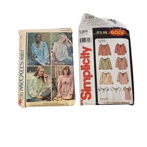 Vintage Sewing Pattern McCall's 4867 Simplicity 5369 Misses Top Blouse Size 6-16